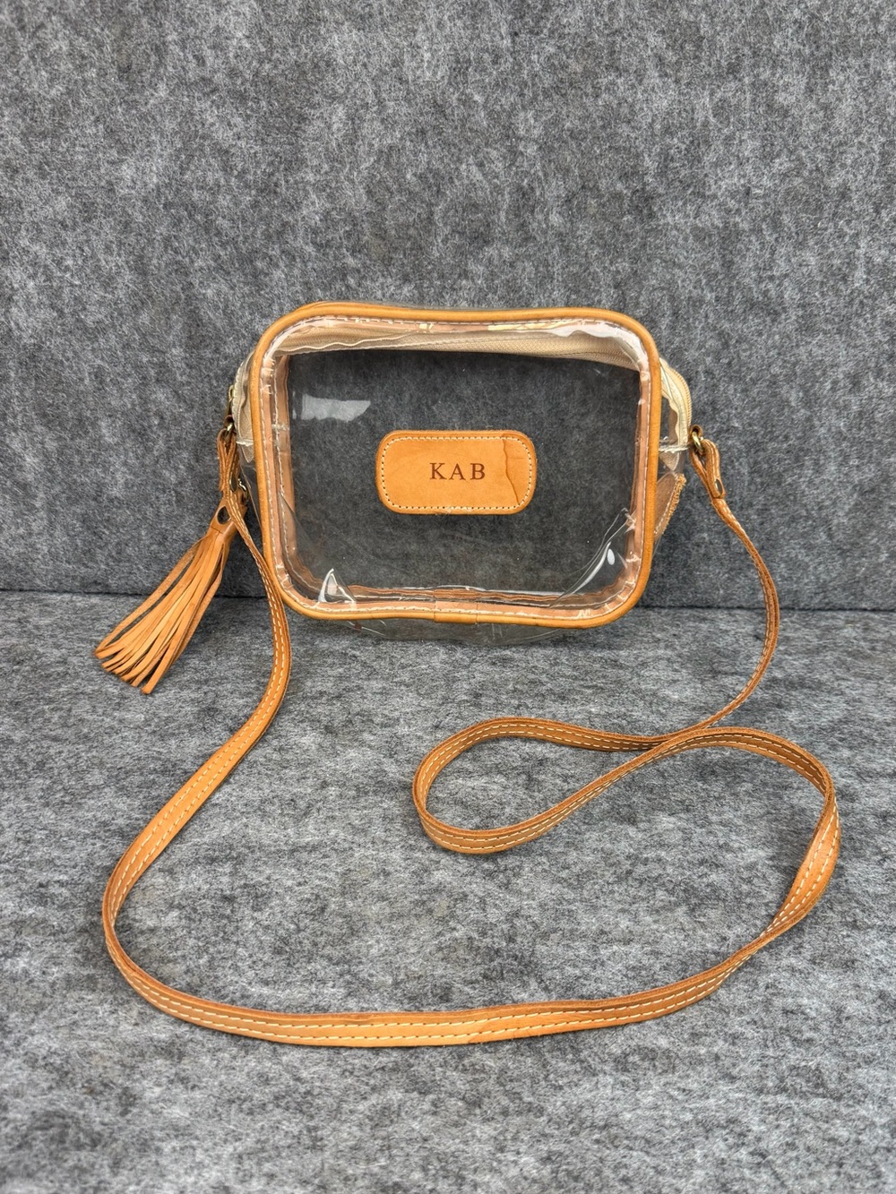 Jon Hart Design Clear Lola Crossbody Bag with Monogrammed Leather Patch